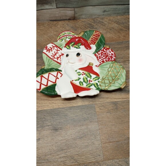 2004 Fitz and Floyd Essentials Canape Christmas BUNNY BLOOMS Plate Wall Hanging - Picture 2 of 8